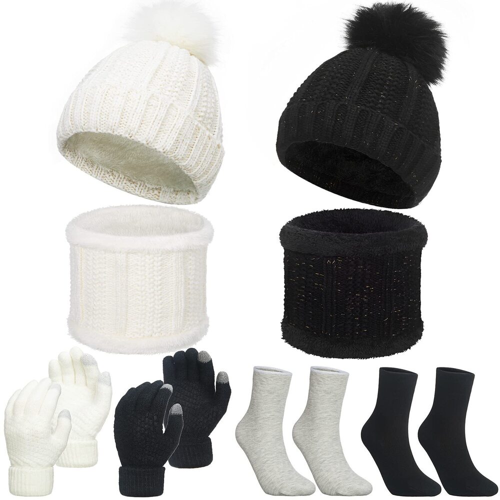 4437 8 Pieces Winter Pom Beanie Hats Warm Knit Skull Caps Knitted Neck